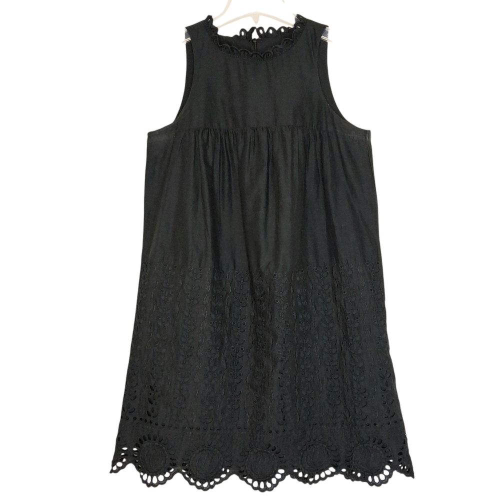 Anna Sui Anthropologie Cotton Eyelet Lace Overlay Shift Mini Dress Sz XS Black
